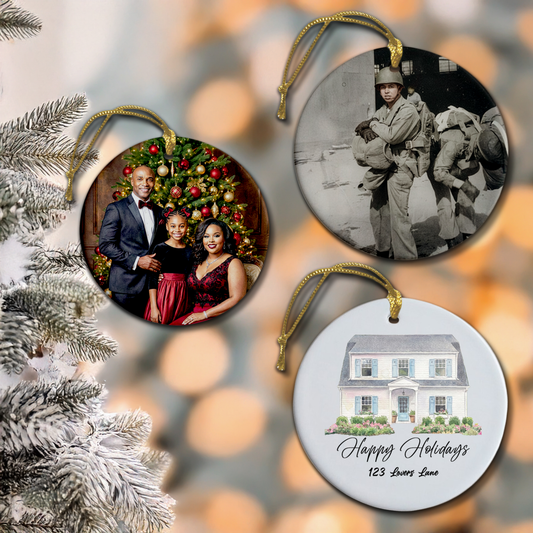 🎄 Custom Ceramic Christmas Ornament – 3" Round Keepsake